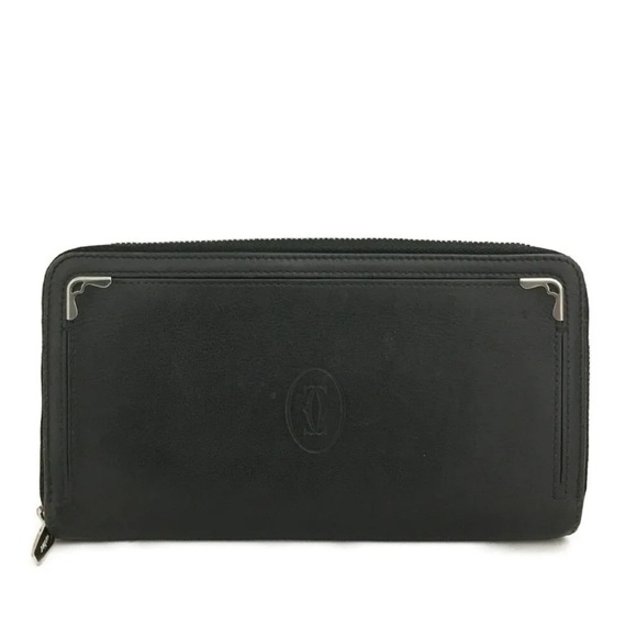 Authentic Must De Cartier Leather Zip Around Long Wallet GUC - Picture 1 of 7